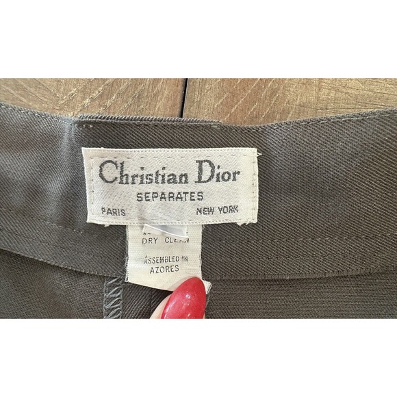 Christian Dior Separates Knee Length Skirt Olive Green Size 8 Pleated 100% Wool - Picture 7 of 12